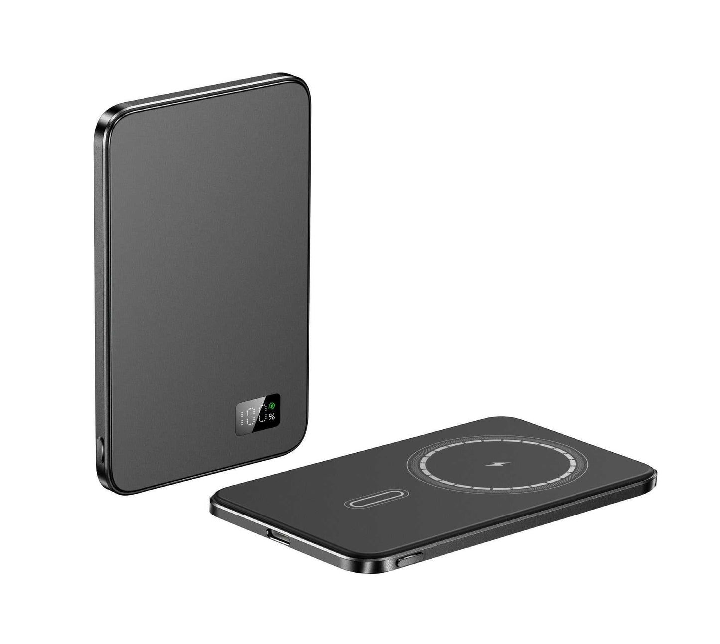 3-in-1 MagSafe power bank in black with rear battery and wireless charging pad