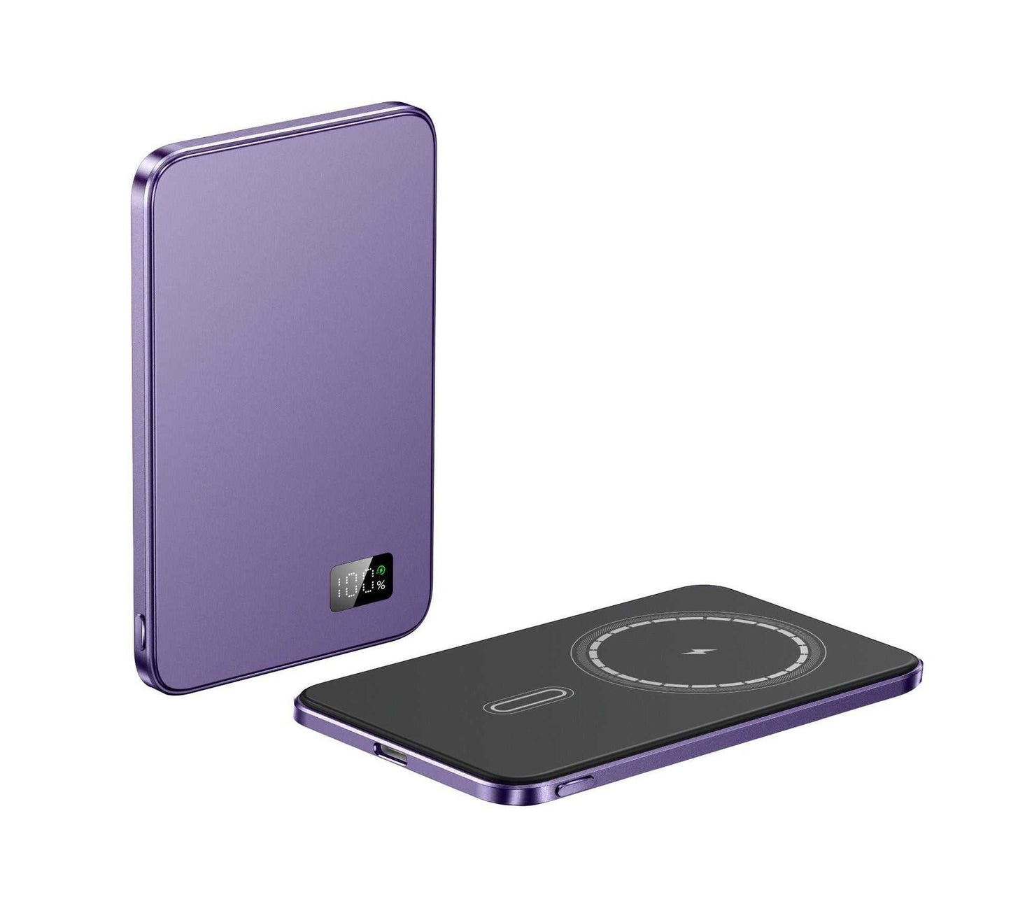3-in-1 MagSafe power bank in purple with rear battery and wireless charging pad