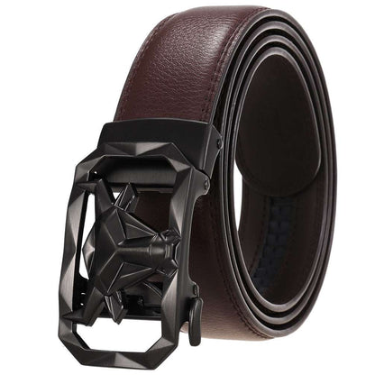 Fashion Men's Leather Belt Alloy Automatic Buckle in brown with a stylish automatic buckle.