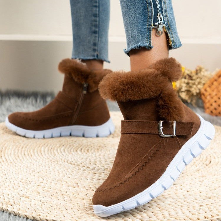 Women's Winter Snow Boots – Plush Lined Ankle Boots with Buckle New Snow Boots Winter Warm Thickened Sol | Ectron Online