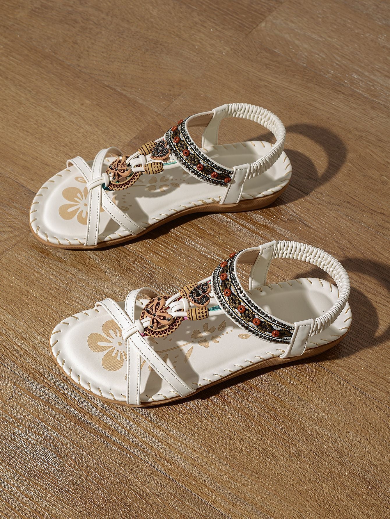Women’s Large Size Flat Flower Rhinestone Sandals Women's Large Size Flat Bottom Flower Rh | Ectron Online