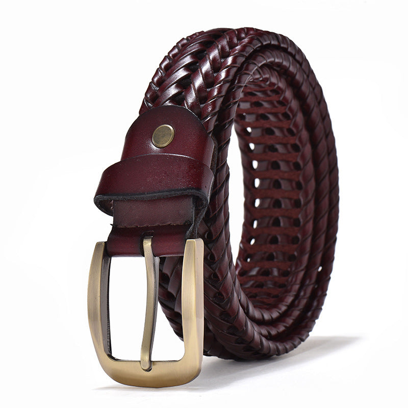 Hand-Woven Men's Vintage Leather Belt Hand Woven Belt Men's Vintage Breathable | Ectron Online