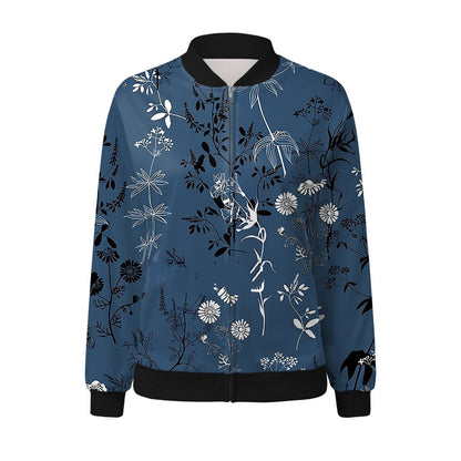 Autumn And Winter New Women's Long Sleeve Zipper Printed Jacket Coat