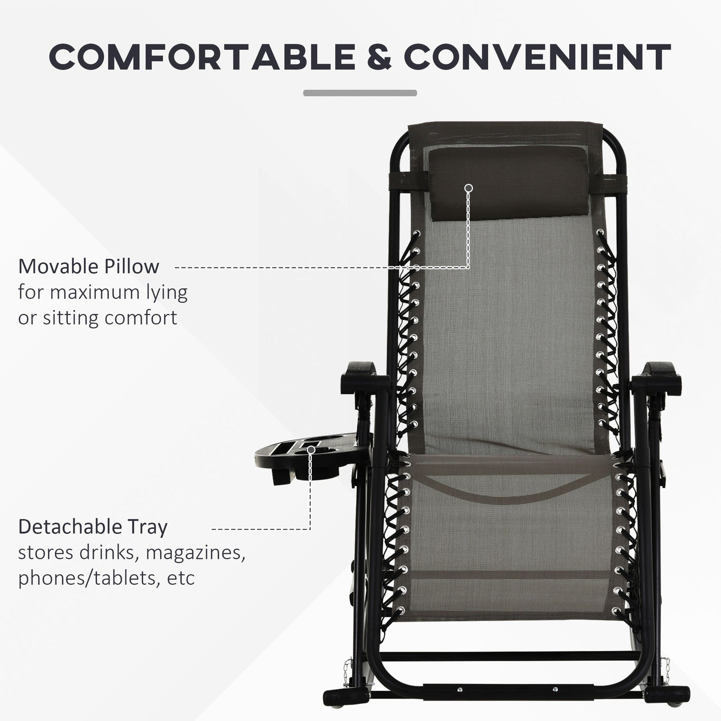 Foldable Zero Gravity Rocking Chair with Cup Holder & Pillow - Gray