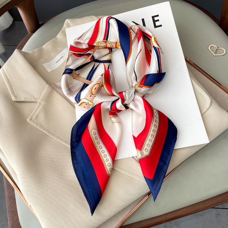 Solid Color Square Scarf - Elegance & Style Artificial Silk Striped High-grade Korea | Ectron Online