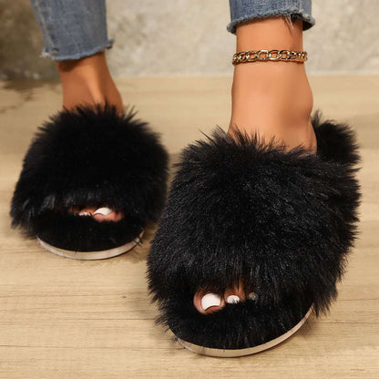 Fashion Plush Open-Toed Slippers – Warm, Soft & Fluffy for Women Fashion Open-toed Plush Slippers Winter | Ectron Online
