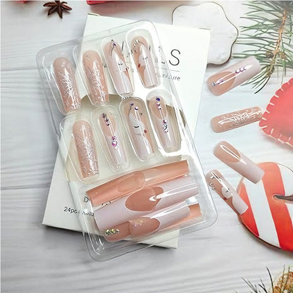 24Pcs Diamond Deer & Snowflake Nails 24 PCS Diamond Deer Snowflake Nail Art, | Ectron Online