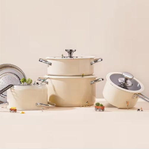 9 Pcs Stainless Steel Ceramic Coated Cookware Set with Lids & Steamer