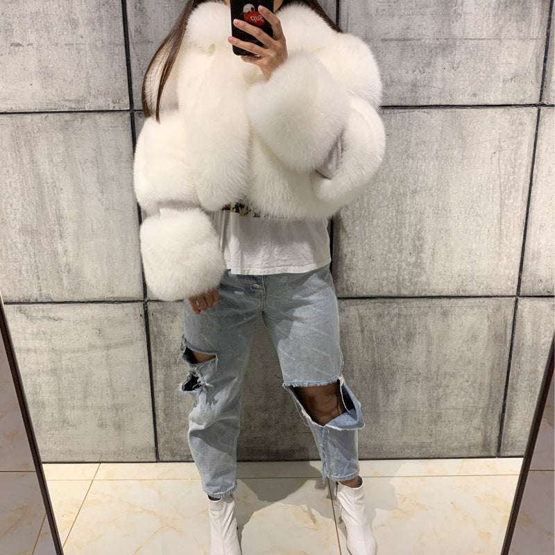 Women's Lapel Artificial Fur Coat - Chic Fur Stitching Women's Fur Stitching Lapel Artificial F | Ectron Online