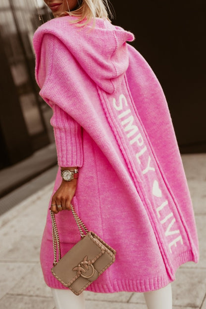 Women's Long Hooded Letter Cardigan | Trendy Graphic Knit Coat Ladies New Letter Hooded Long Cardigan | Ectron Online