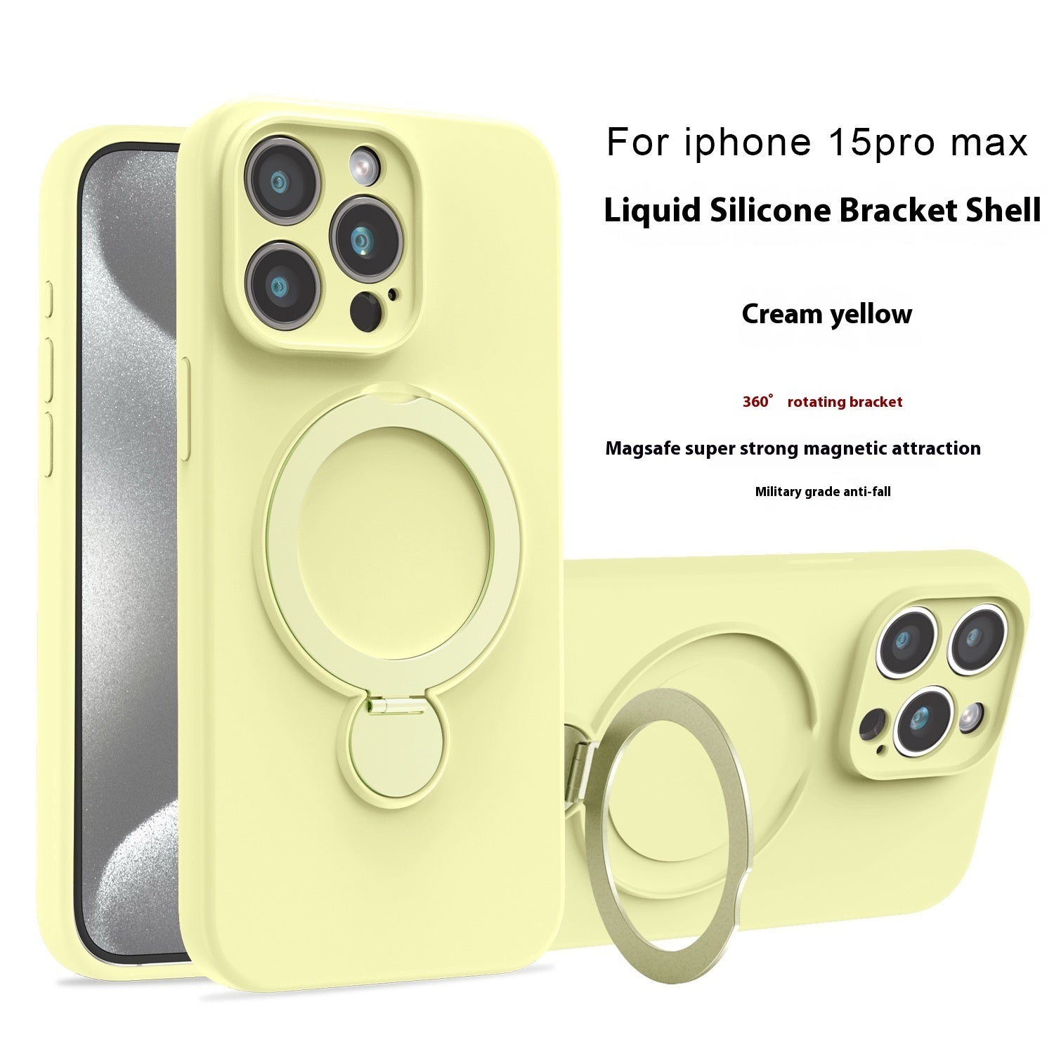 {{ brand }} Liquid Silicone Magnetic Bracket Phone Case - Anti-Fall Protection Milky Yellow - Liquid Silicone Magnetic Bracket Phone C