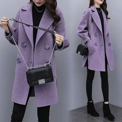 Purple Woolen Coat Women's Mid-length Lantern Sleeve