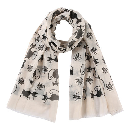 Fashion black cat print pattern scarf