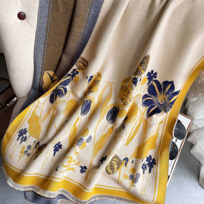 Cashmere-Like Warm Jacquard Flower Shawl