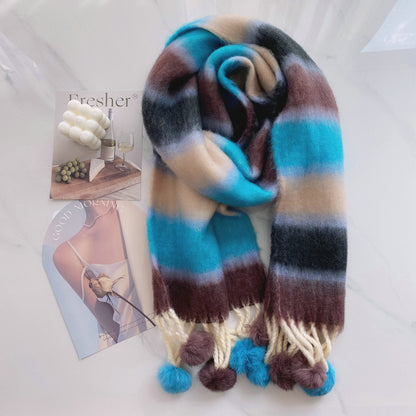 Rainbow Dopamine Mohair Tassel Scarf