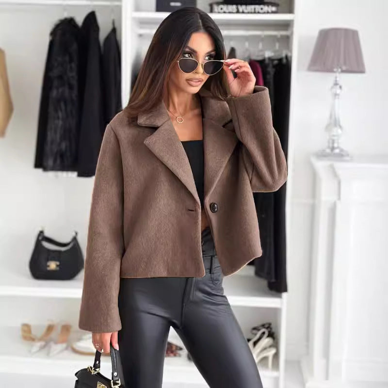 Women's Fall/Winter Wool Small Coat - Suit Collar & Solid Fall Winter Fashion Suit Collar Solid Co | Ectron Online