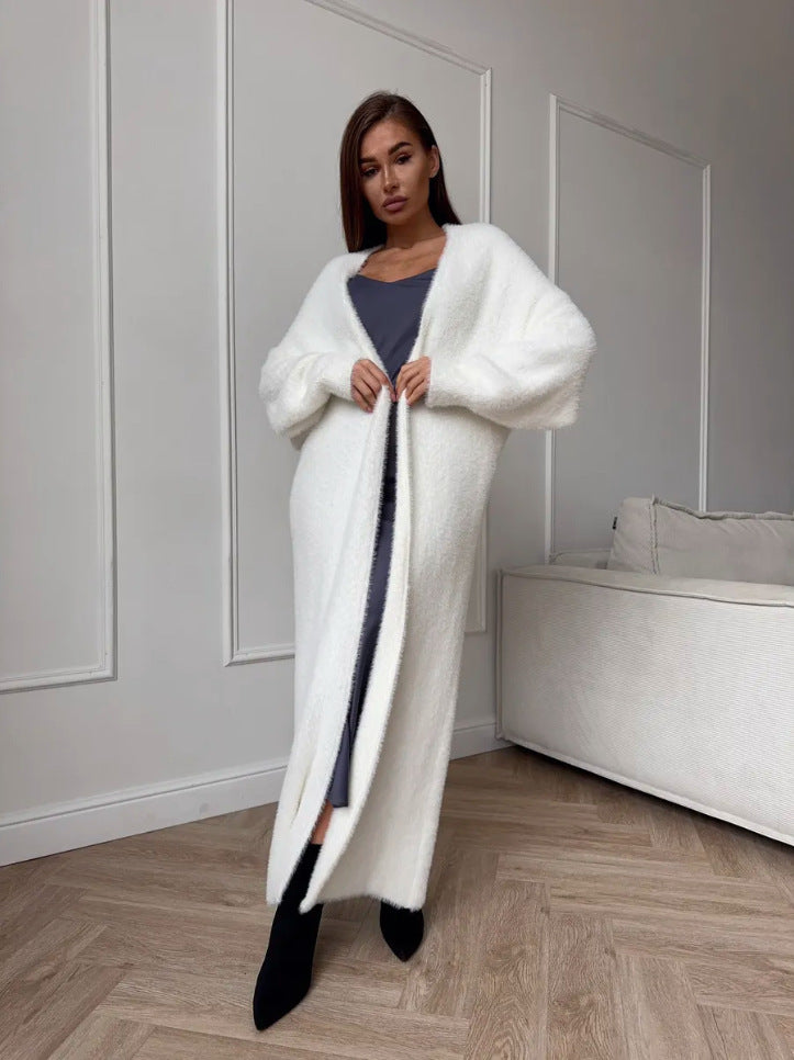 Imitation Mink White Sweater Cardigan Coat Women's Loose