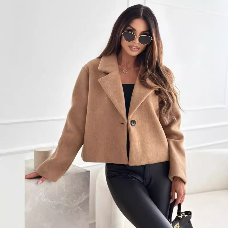 Women's Fall/Winter Wool Small Coat - Suit Collar & Solid Fall Winter Fashion Suit Collar Solid Co | Ectron Online