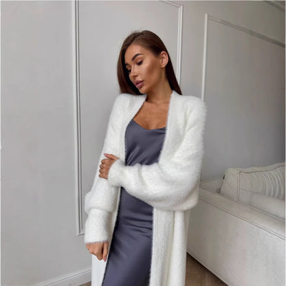 Women's Imitation Mink White Cardigan | Loose Soft Knit Sweater Imitation Mink White Sweater Cardigan Co | Ectron Online