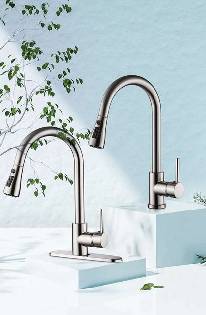 Brushed Copper Pull-Out Kitchen Faucet - Hot & Cold Dual Mode Sink Tap Pull-out Hot And Cold Household Kitchen | Ectron Online