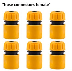 6-pack of yellow female hose connectors with black seals