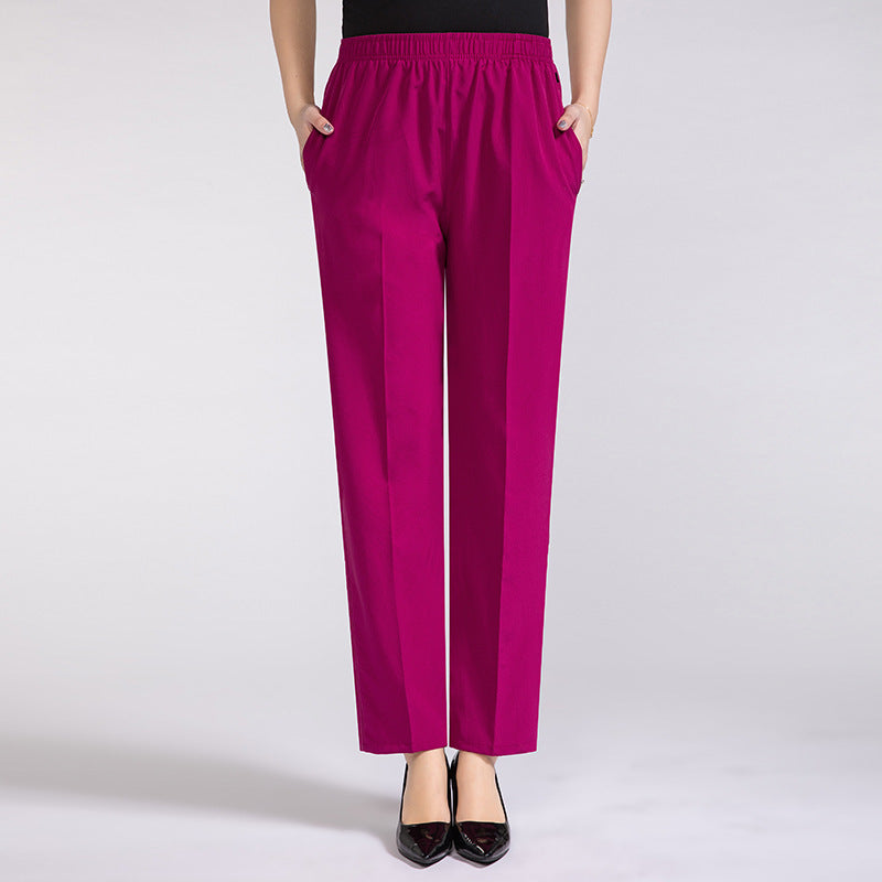 Summer Mother's Thin Cropped Pants New Ice Silk Elastic High Waist Plus Size Outer Wear Trousers