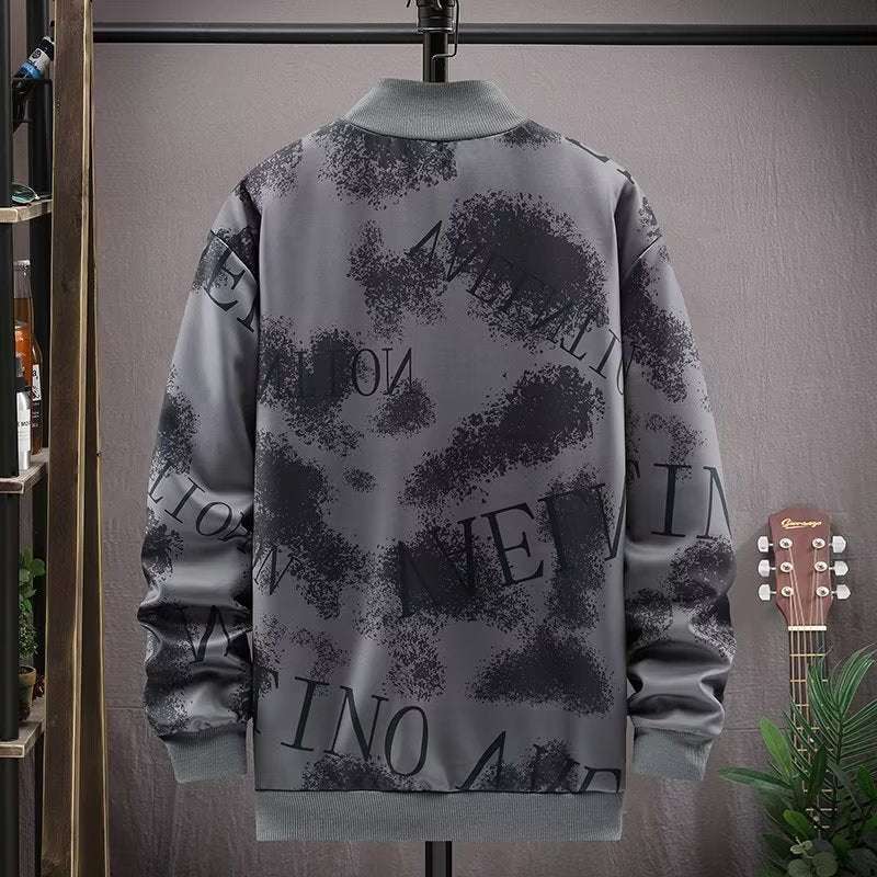 Men's Camouflage Coat Men's Zipped Stand Collar Sweater Jacket Long Sleeve Thin Coat