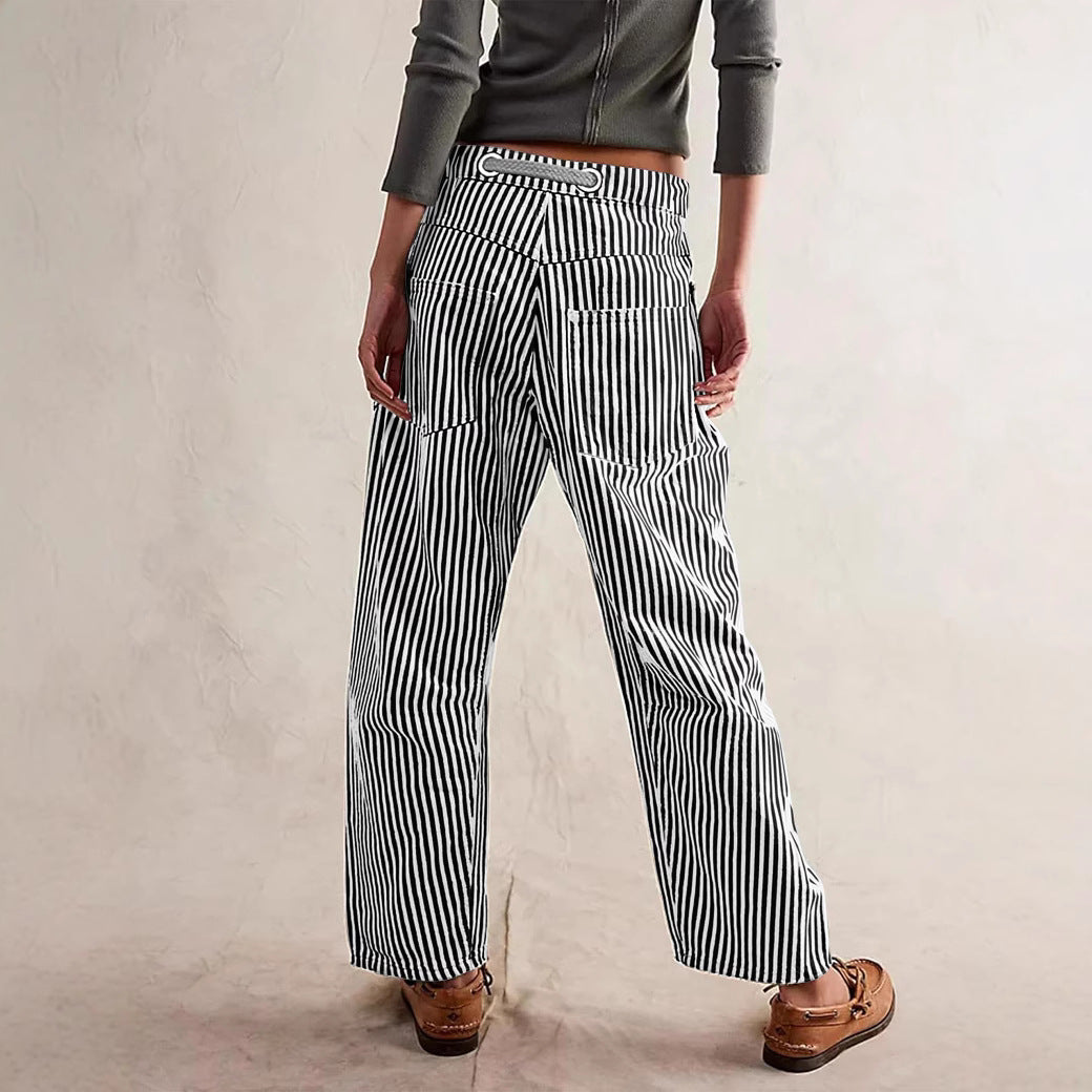 Women's Striped Wide-Leg Commuter Trousers