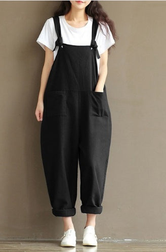 Women's Casual Trousers with Brushed Cotton Suspenders Wide Leg Pants | Ectron Online