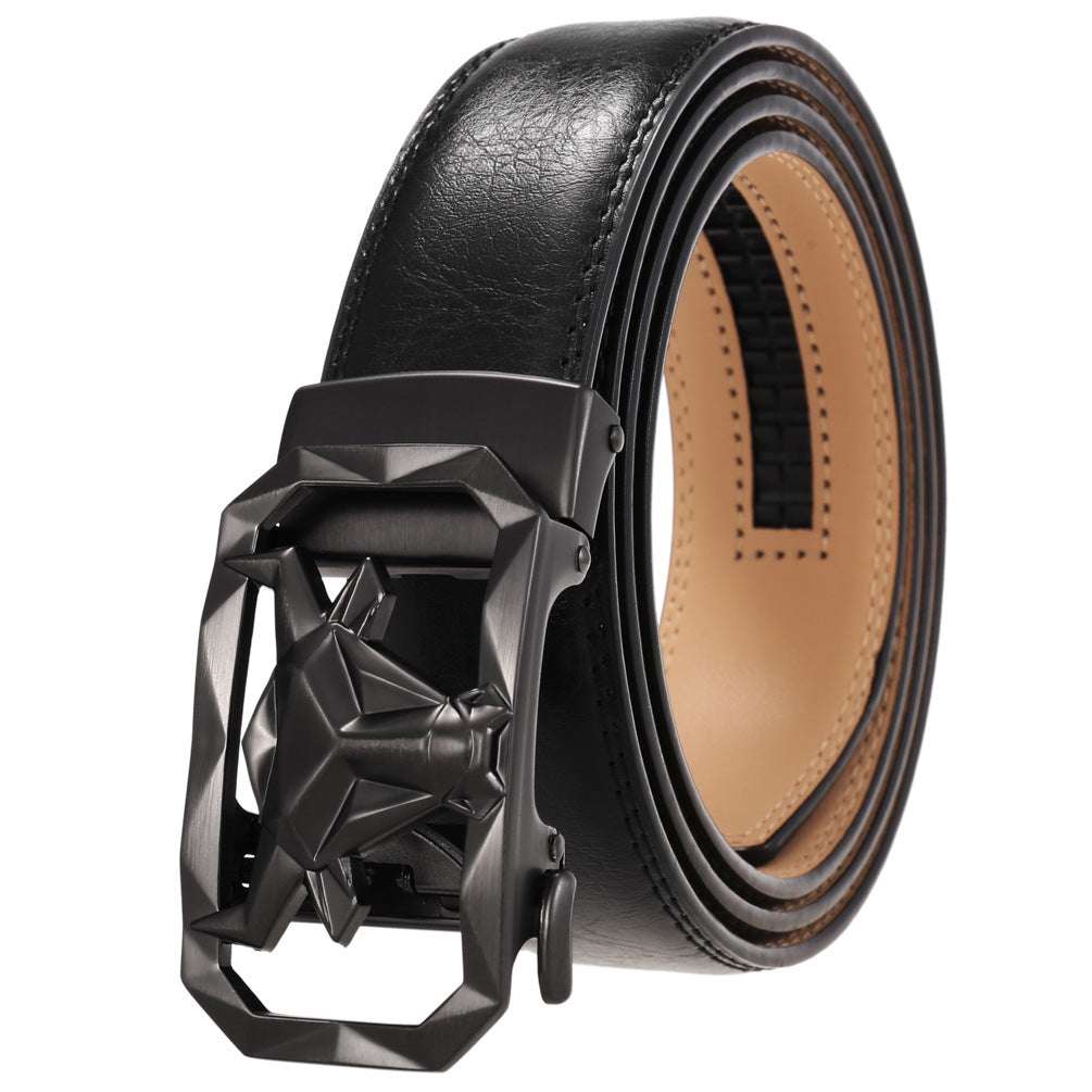 Fashion Men's Leather Belt Alloy Automatic Buckle with sleek black design and automatic buckle for perfect fit.