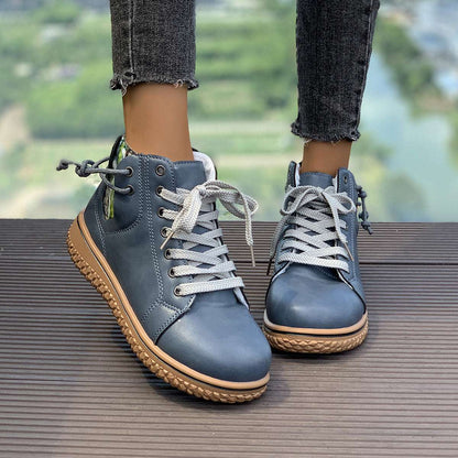 Women's Flat Heel Martin Boots Lace-up Zip Cotton-padded