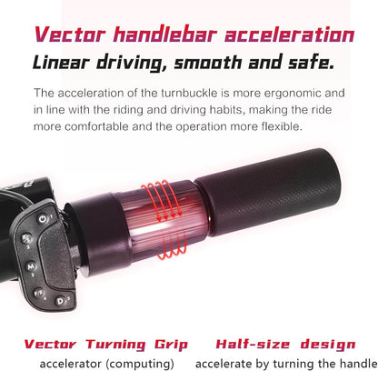 Black scooter handlebar with textured grip, red accents and control switch housing