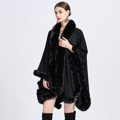 Women's Oversized Rex Rabbit Fur Collar Cardigan Rex Rabbit Fur Collar Shawl Irregular Ov | Ectron Online