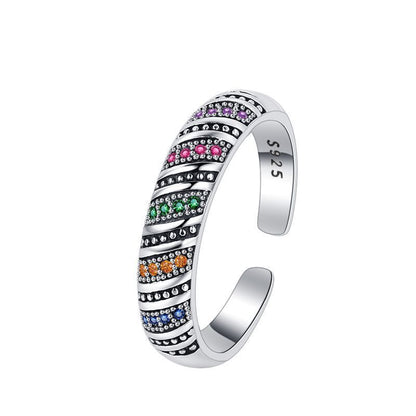 S925 Sterling Silver Fashion Personalized Color Diamond Thread Ring