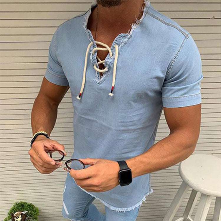 Men’s Tassel Elastic Denim Shirt – Stylish & Comfortable Fit Tassel Elastic Men's Denim Shirt Men's S | Ectron Online