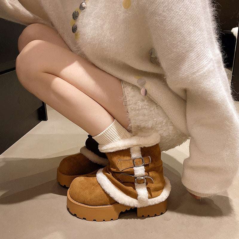 Brown Suede Martin-Style Snow Boots