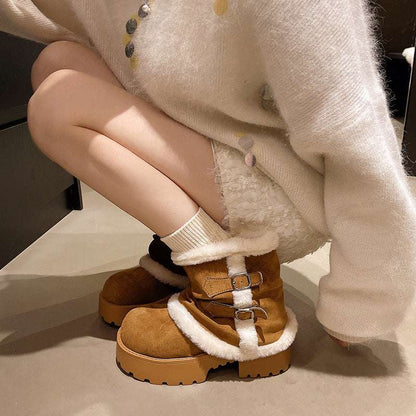 Brown Suede Martin-Style Snow Boots