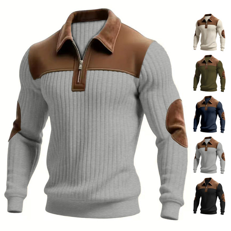 Women's Notched-Collar Patchwork Knit Top
