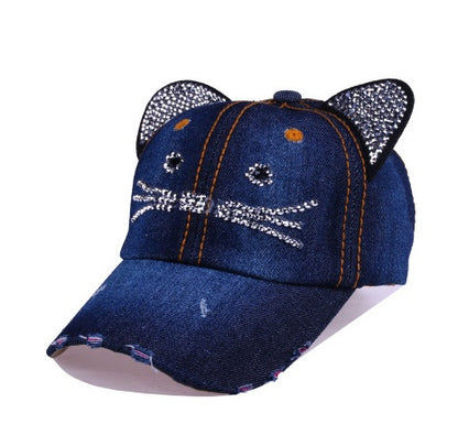 Spring And Summer Denim Baseball   Cute Cat Ears Baseball  Sunscreen Visor Baby Cat Hat