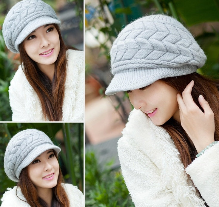 Winter Korean version of the lady's pattern rabbit fur hat knit hat cute plus velvet line warm wool hat autumn and winter