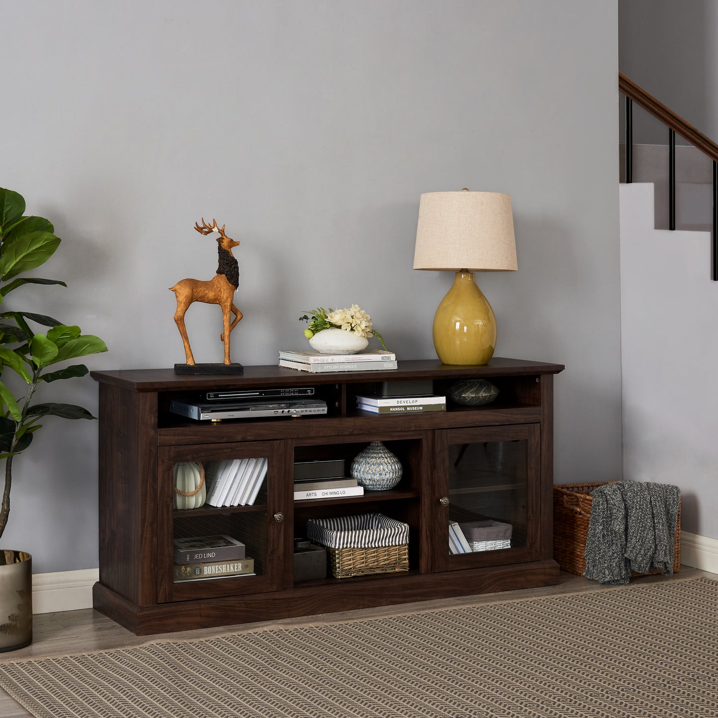 Farmhouse TV Stand for TVs up to 65" - Brown Media Console 60"