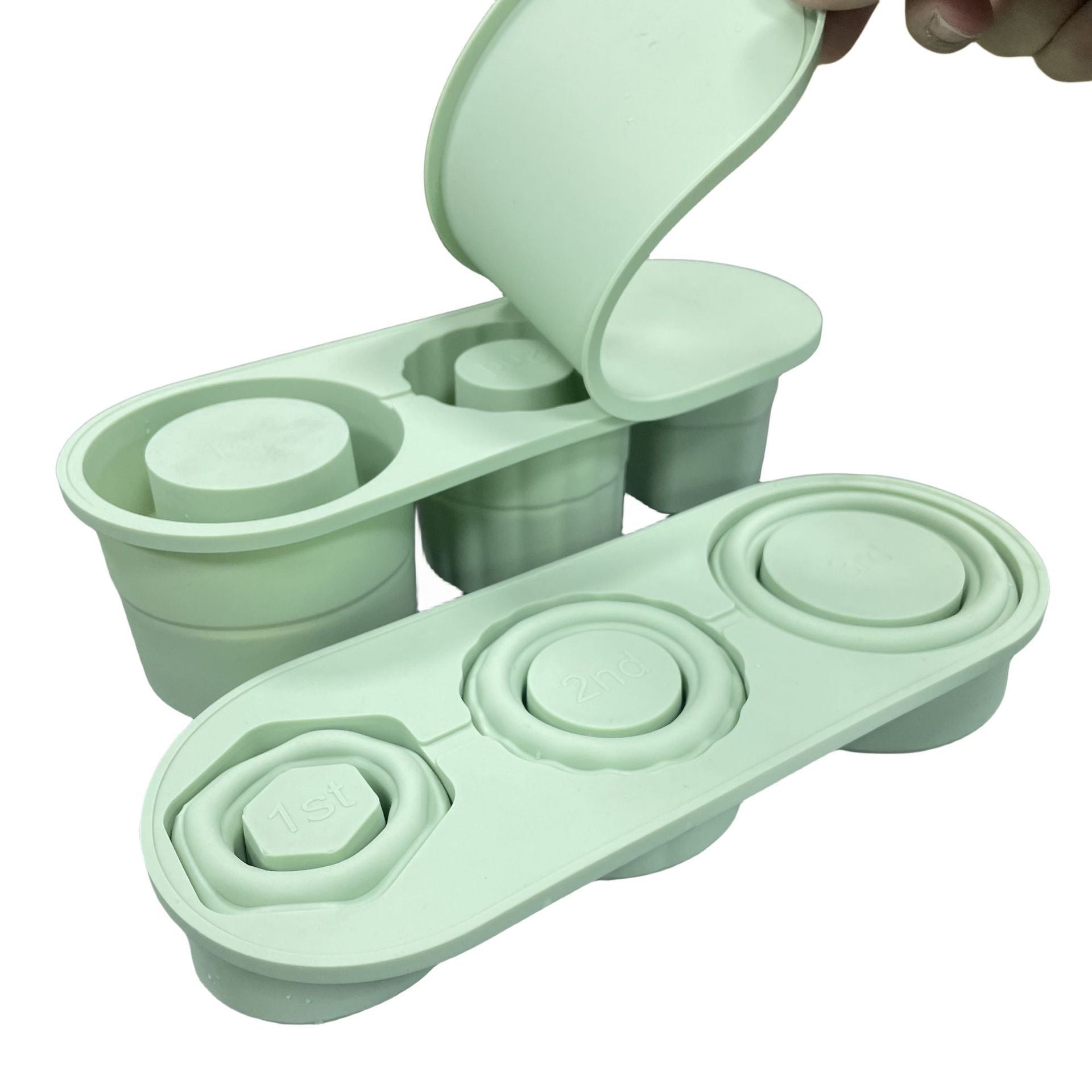 {{ brand }} Foldable Silicone Ice Cube Mold – Space-Saving & Food-Grade Safe Matcha Green With Lid - Foldable Storage Edible Silicon Ice Cube