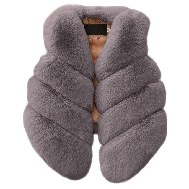 Baby girl faux-fur winter vest, lavender gray, front button closure