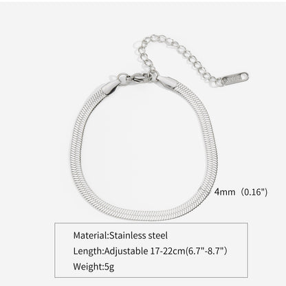 Simple Steel Peptide 18K Gold Plating Chain Like Flat Snake Bracelet