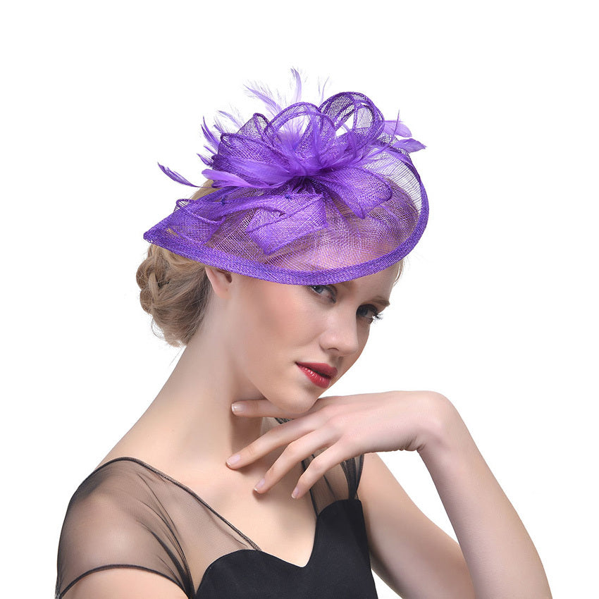 Hemp Yarn Feather Hairpin – Elegant Bridal & Banquet Accessory Hemp Yarn Banquet Net Top Hat Bridal Fea | Ectron Online