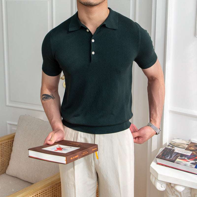 Thin Slim Fit Short Sleeve T-Shirt Knit Lapel Men Thin Slim Fit Short Sleeve T-Shirt Knit | Ectron Online
