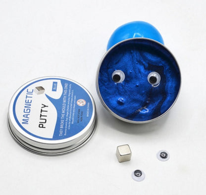 Magnetic clay putty tin with blue putty and small cube magnets
