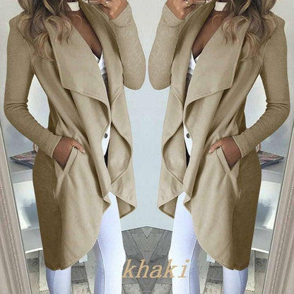 Plus Size Long Trench Coat - Polo Collar & Slim Fit Women's Plus Size Solid Color Polo Colla | Ectron Online