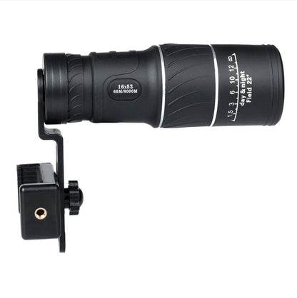 Black monocular telescope with attached mount on a white background