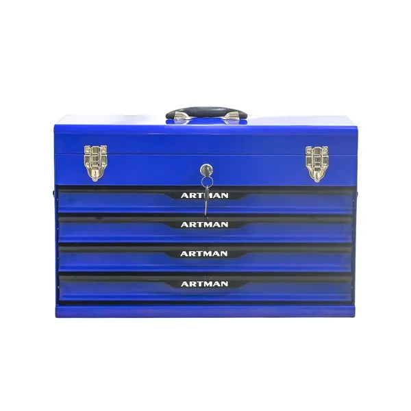 20-Inch Steel Portable Tool Box with Drawers & Metal Lock - Blue